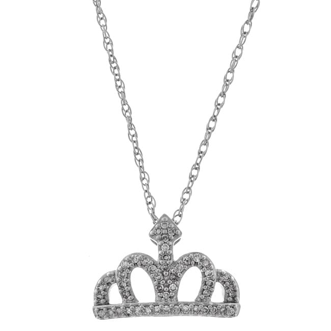 Sterling Silver Diamond Princess Crown Necklace  