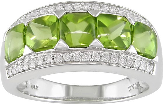 14k White Gold Peridot 1/4ct TDW Diamond Ring  