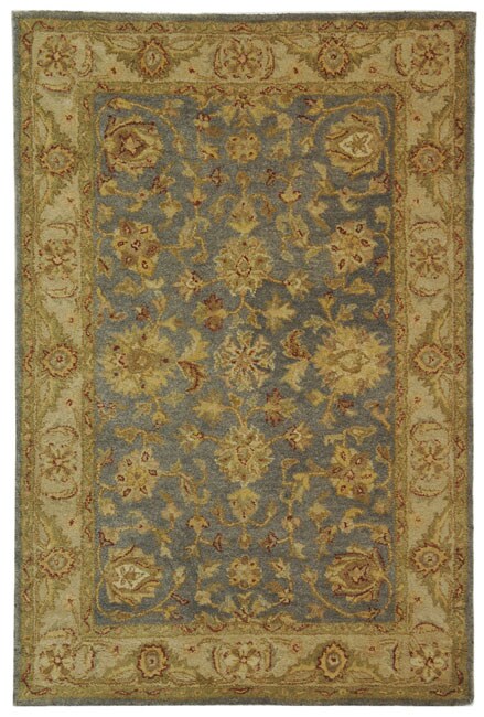 Handmade Antiquities Jewel Grey Blue/ Beige Wool Rug (4 X 6)