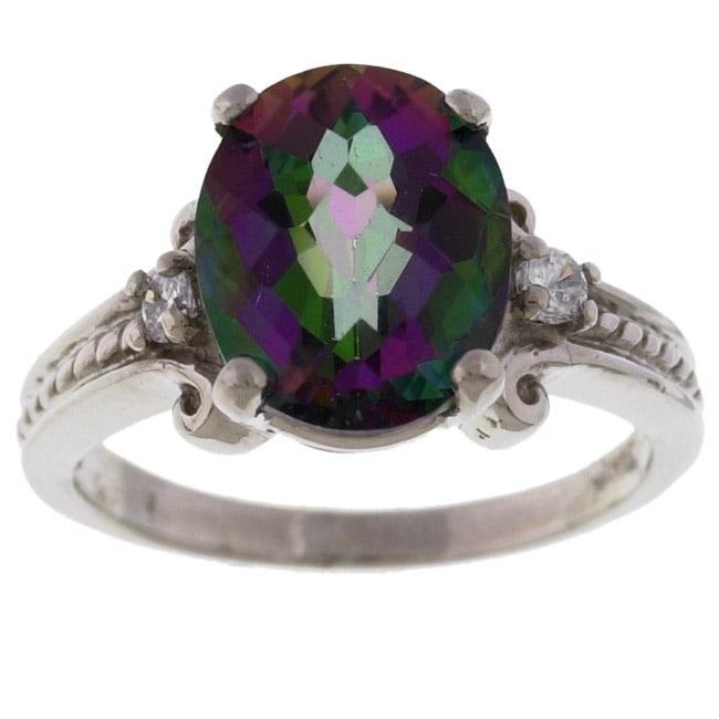 10k White Gold Mystic Fire Topaz Ring  