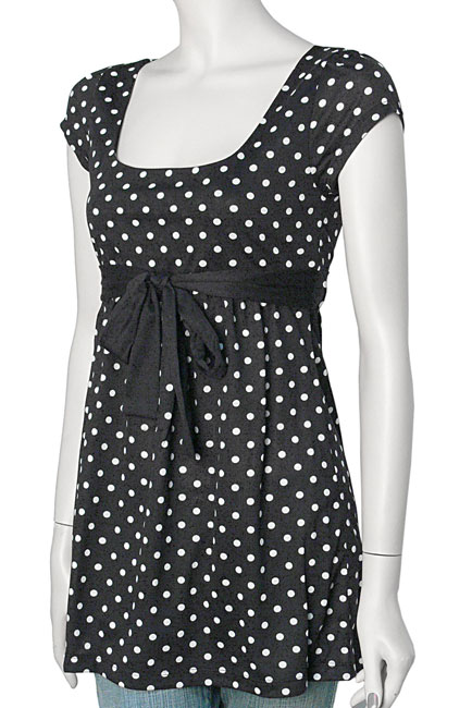 L8ter Black & White Polka Dot Empire Waist Top  