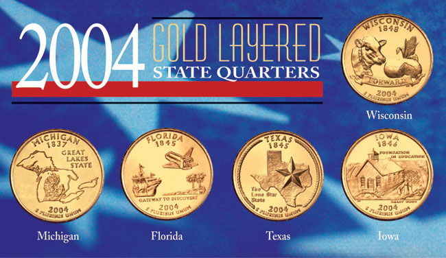 American Coin Treasures 2004 Gold layered Statehood Quarters