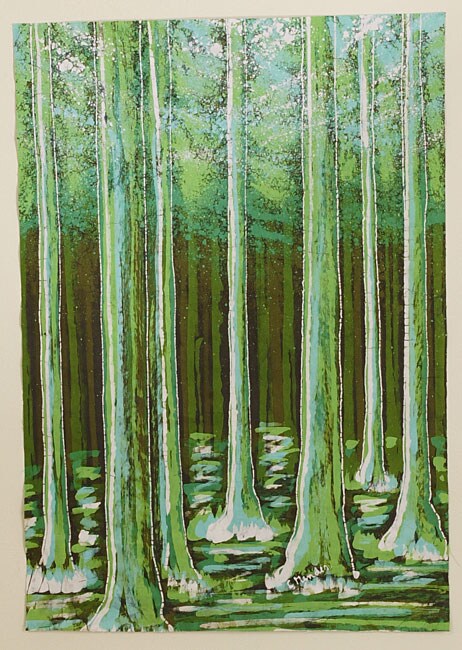 Brazilian Harvests Eucalyptus Original Batik Painting (Brazil 