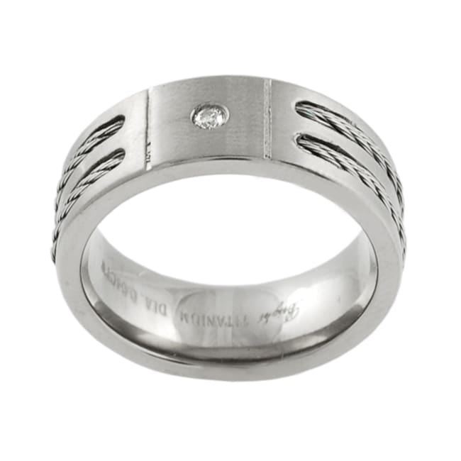 Titanium Cord Diamond Mens Ring  