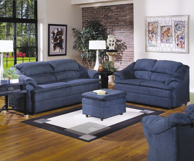 Contemporary Blue Microfiber Sofa & Love Seat Set  