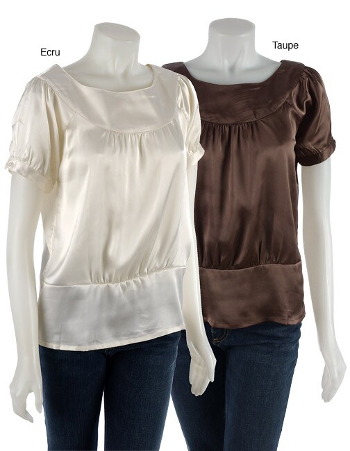 Coupe Short sleeve Satin Blouse with Boat Neck  