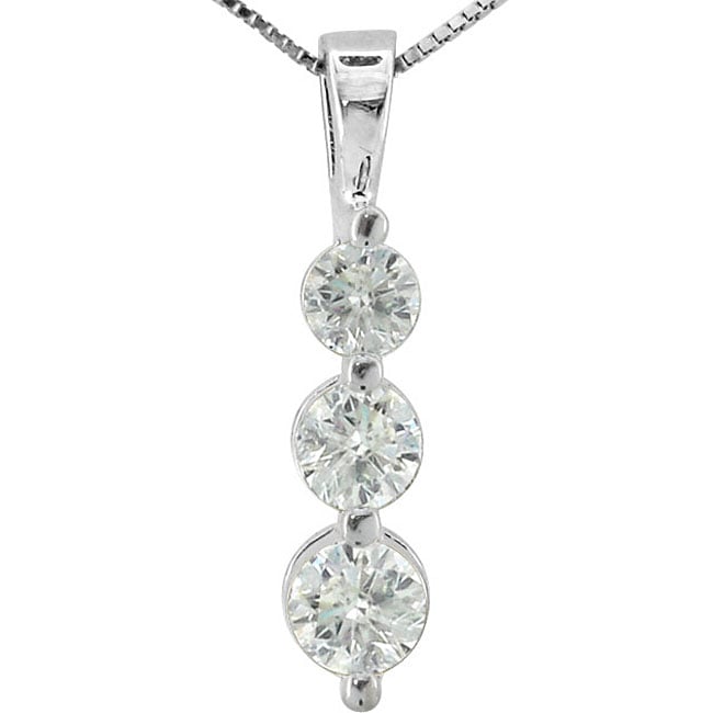 14k White Gold 2ct TDW 3 Stone Diamond Necklace (H I, I1)   