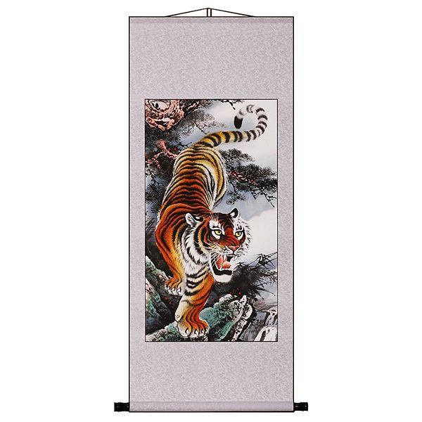 Roaring Tiger Chinese Art Wall Scroll Painting  