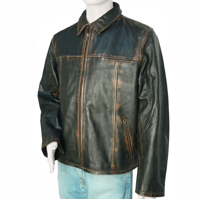 Buckle Mens Distressed Leather Zippered Jacket  