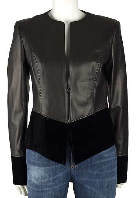 Valentino Roma Leather Jacket with Velour Trim  