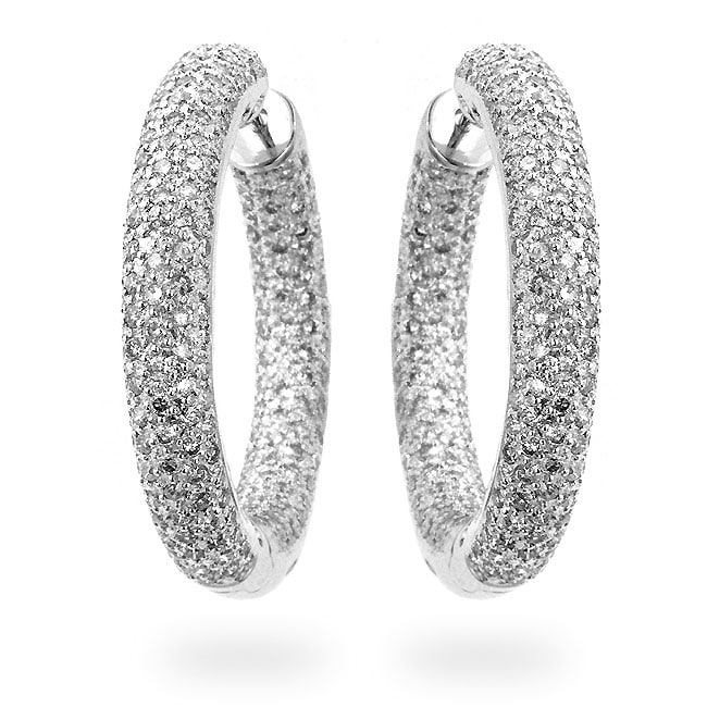 14k Gold 5 2/5ct TDW Pave Diamond Hoop Earrings  