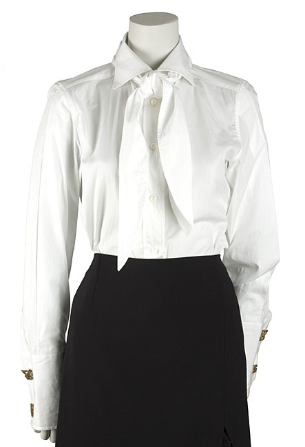 Dolce & Gabbana White Cotton Neck Tie Blouse  