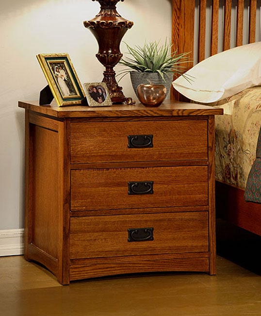 Mission Solid Oak 3 Drawer Nightstand Free Shipping Today Overstock