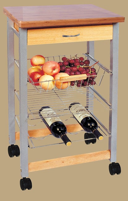 Bamboo and Metal Kitchen Trolley with Drawer  