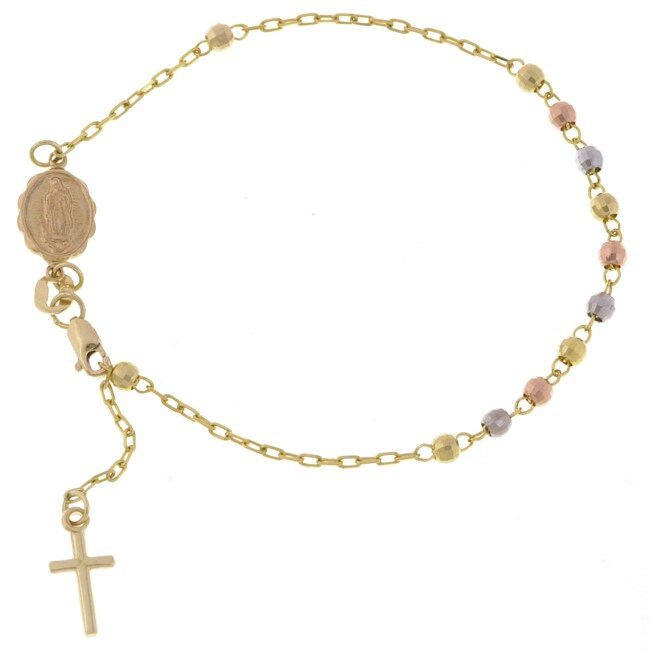 14k Tri-Color Gold Italian Gold Rosary Bracelet - Free Shipping Today ...