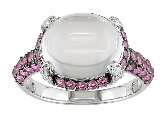 14k White Gold Rose Quartz and Pink Sapphire Ring  