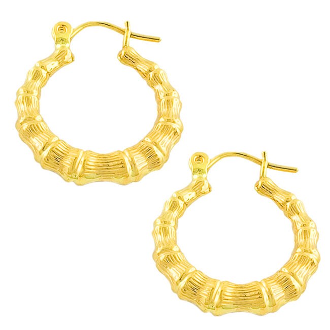 14k Yellow Gold Bamboo Hoop Earrings Free Shipping Today 14k Yellow Gold Bamboo Hoop Earrings