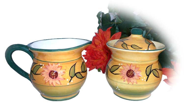 Sunflower Garden Hand painted Sugar and Creamer Set Compare 