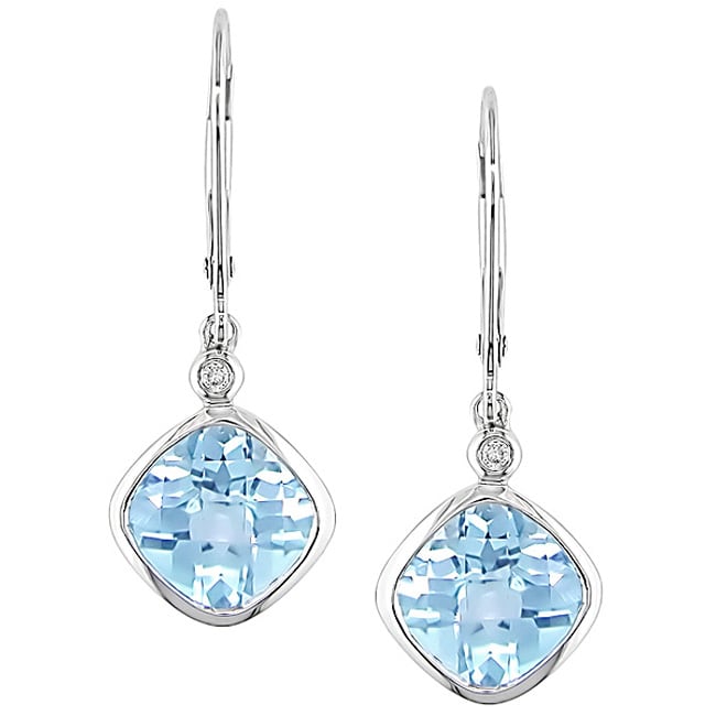 10k White Gold Diamond Blue Topaz Earrings  