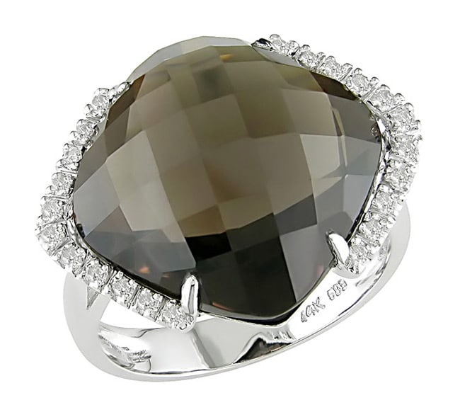 14k White Gold Square Smoky Quartz Ring