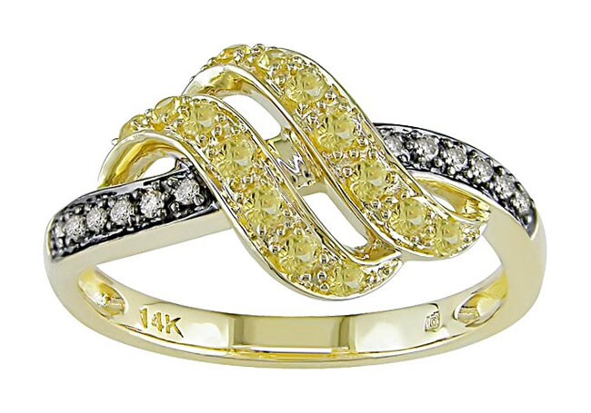 14k Gold Brown Diamond Yellow Sapphire Ring  