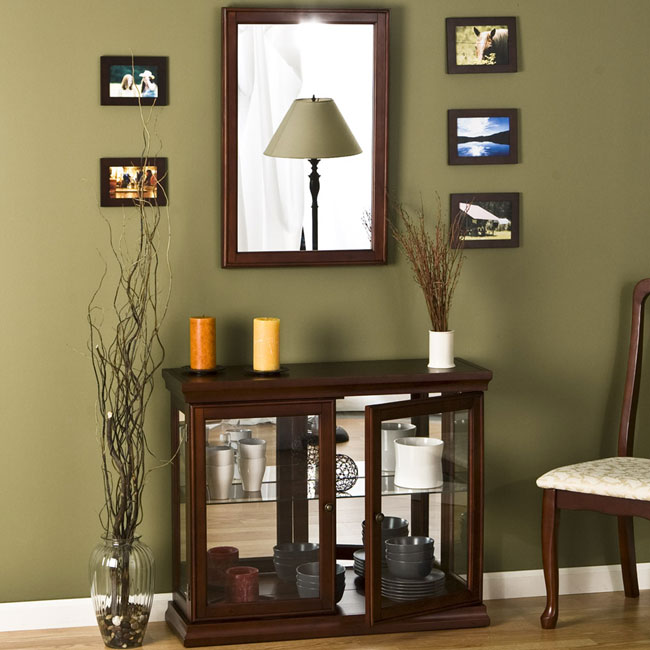 Mahogany Curio Cabinet and Wall Mirror  