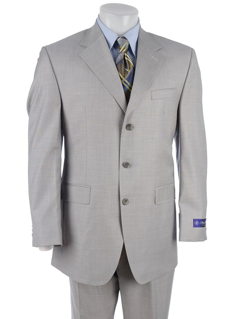 Sean John Mens Grey Sharkskin 3 button Wool Suit  