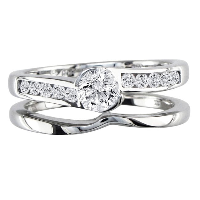 14k White Gold 1ct Diamond Half Bezel Bridal Set  