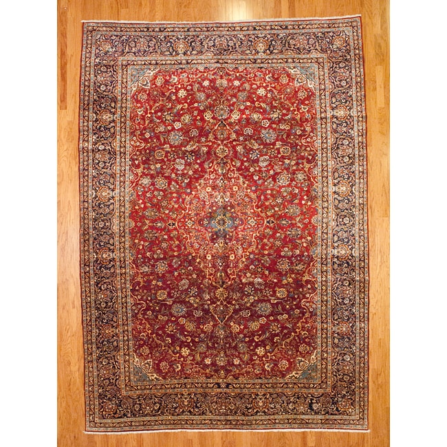   Persian Kashan Hand knotted Red/Navy Rug (10 x 15)  