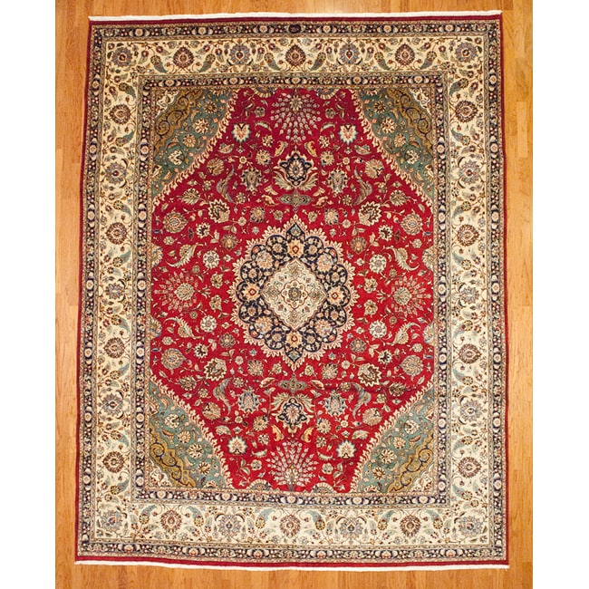 Persian Hand knotted Red/Navy Kashan Rug (11 x 15)  