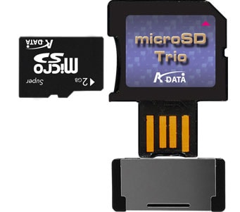 ADATA 2 GB Trio Micro SD with SD Adapter and USB reader   