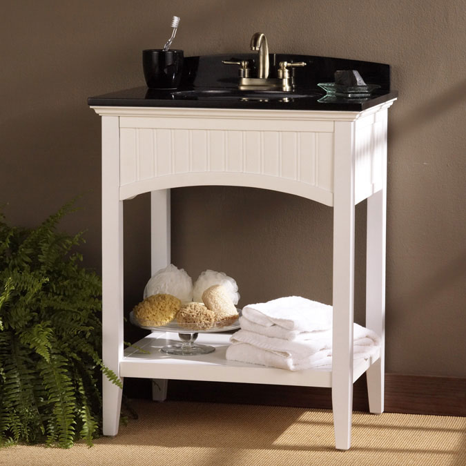 Clairemont White Vanity with Black Top  