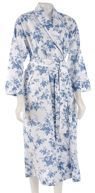 Crabtree and Evelyn Blue Rose Print Shawl Collar Robe - Free Shipping ...