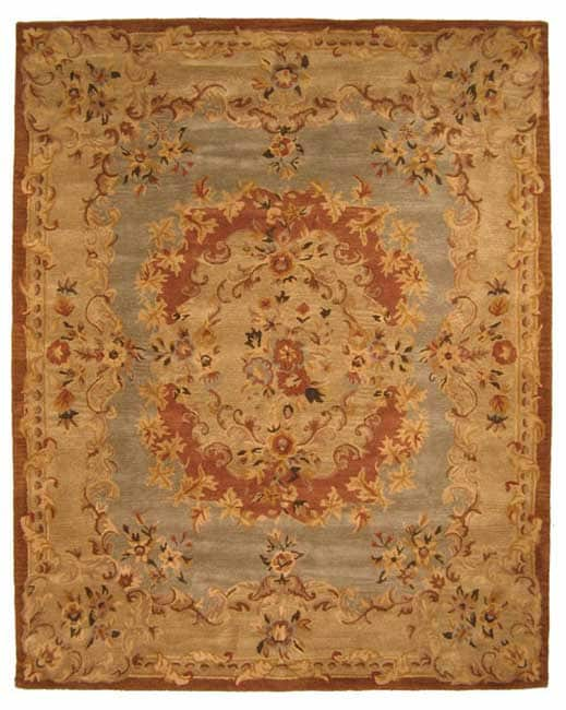 Hand tufted Blue Wool Aubusson Rug (79 x 99)  