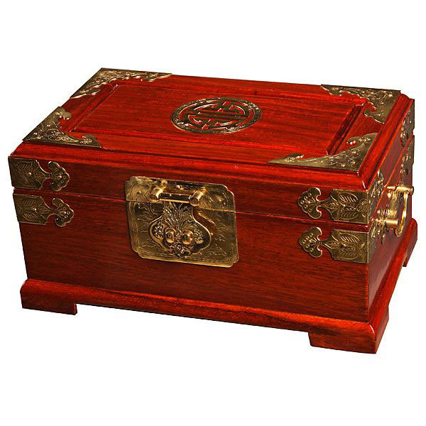 Handmade Asian Brass and Wood Jewelry Box  