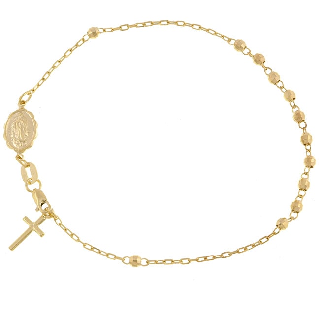 14k Gold Italian Rosary Bracelet with Cross Charm  