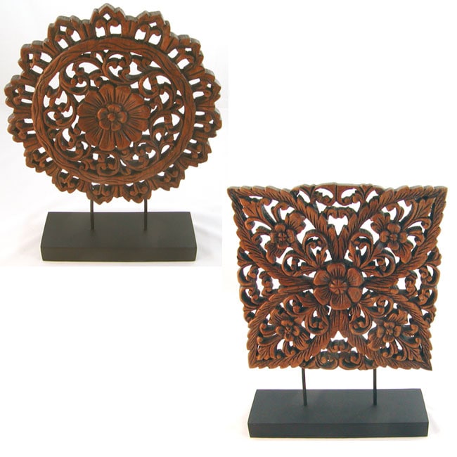 Teak Wood Lotus Carving with Stand (Thailand)  