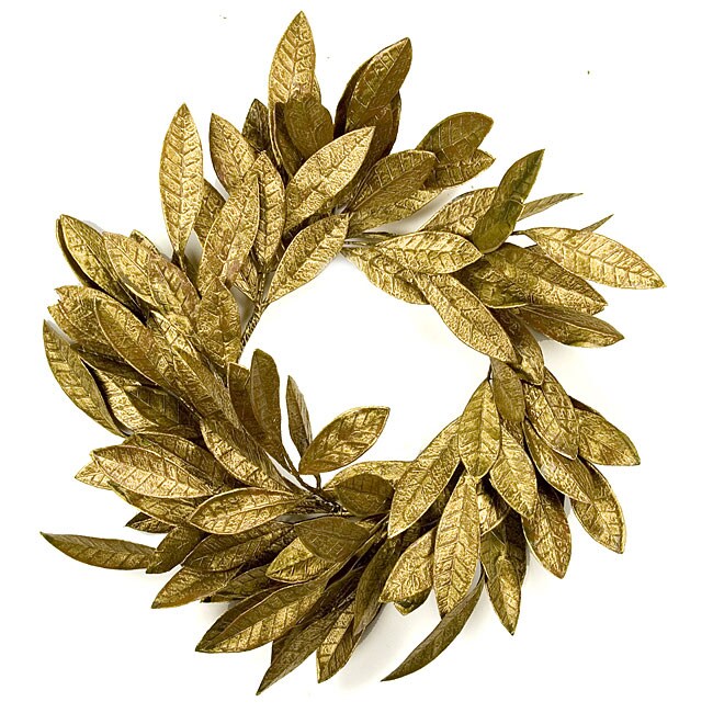 Antique Gold Bay Leaf Wreath (Pack of 2) - 11056126 - Overstock.com ...