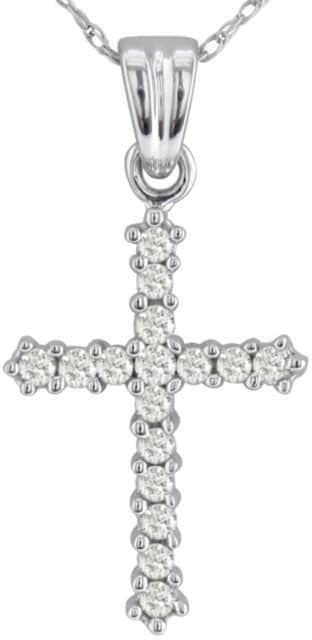   Gold 1/4ct TDW Diamond Cross Necklace (J K, I2 I3)  