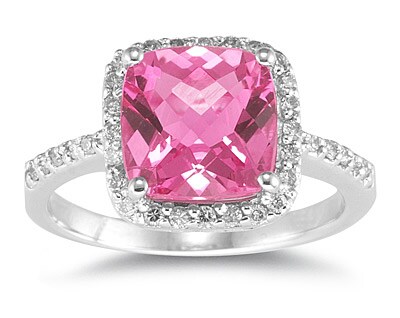 14k Gold Cushion cut Pink Topaz Diamond Ring  