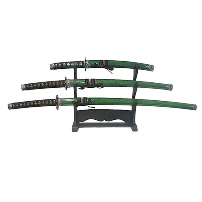 piece Green Warrior Katana Set with Stand  