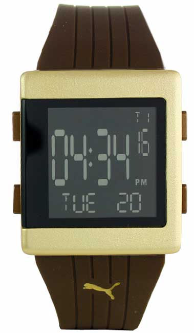 Puma Atlantis LCD Dial Brown Rubber Strap Watch  