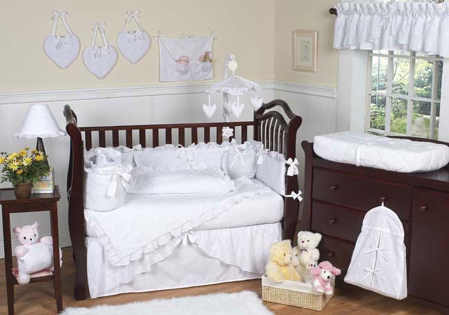 White Eyelet 12 piece Baby Girl Nursery Bedding Set  
