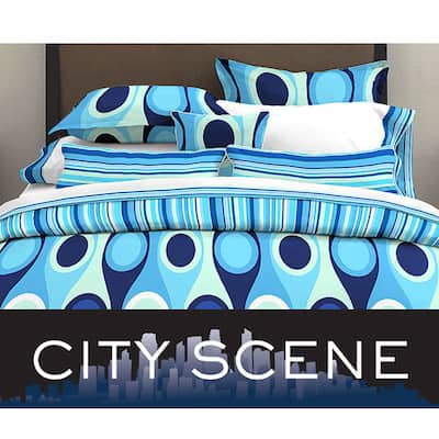 City Scene Retro Radar Blue Duvet Set