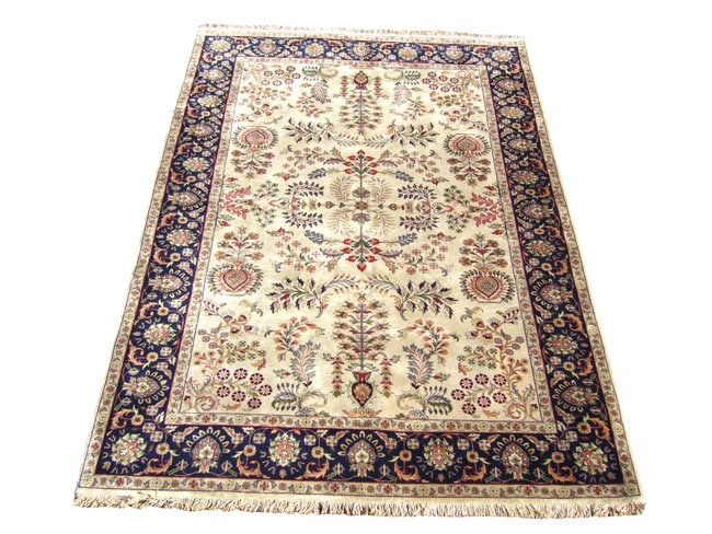 Indo Sarouk Hand kotted Ivory/Navy Rug (6' x 9') 5x8   6x9 Rugs