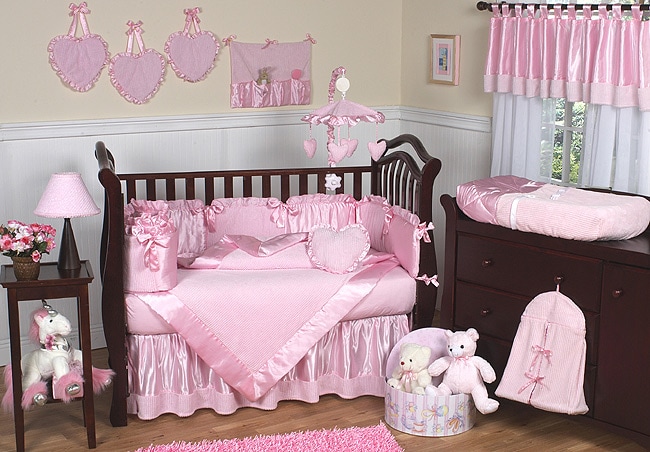 Chenille and Satin Girls 12 piece Baby Bedding Set