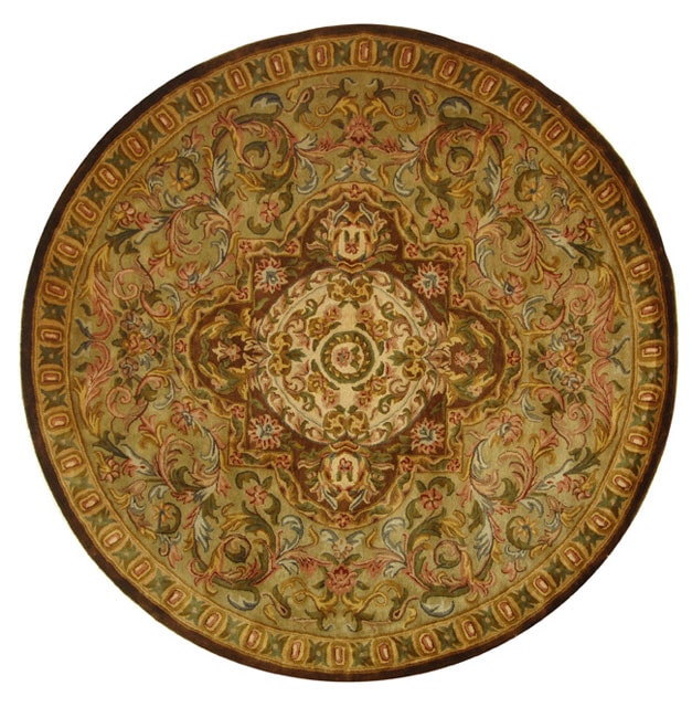 Handmade Classic Royal Beige/ Olive Wool Rug (8 Round)