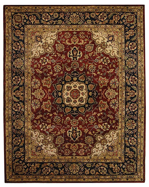 Classic Kerman Burgundy/ Navy Wool Rug (96 x 136)