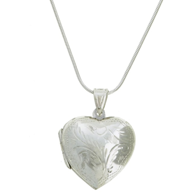   Sterling Silver 24 inch Engraved Heart Locket Necklace  