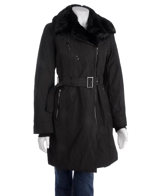 Anne Klein Womens Faux Fur Collar Overcoat  